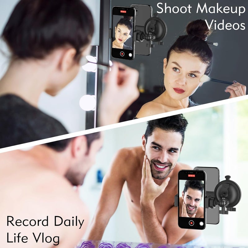 Tint Shower Mirror Phone Holder, Suction Cup Mirror Phone Mount for Shower Bathroom Glass Kitchen Tile, TikTok YouTube Instagram Make Up Vlog Video Content Creator Essentials - Image 2